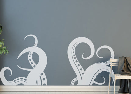 Giant Octopus Tentacles Wall Decal Sticker - White, 27" x 60". #OS_MB316-27x60 Great for Kitchen, Bathroom or Bedroom Decor.
