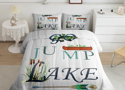 Castle Fairy Lake Paddle Comforter Set King Size,Rustic Lakeside Cabin Decor Bedding Set All Season Quilt Set,Fish Country Farm Wooden Board Microfiber Polyester Down Comforter, King 104''x90''