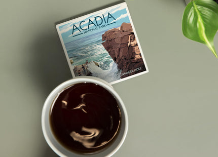 Lantern Press Acadia National Park, Maine, Thunder Hole Day (Absorbent Ceramic Coaster, Single, Cork Back, Kitchen Table Decor)
