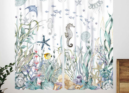 Nautical Beach Curtains,Coastal Seahorse Undersea Animal Blue Bedroom Kids Room Drapes Treatments,Ocean Coral Summer Living Room Bathroom Window Curtains 2 Piece Set,42X54 Inch