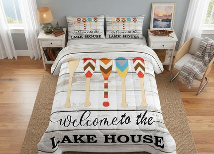 Castle Fairy Lake House Boating Lover Comforter Set,Lodge Cabin Wood Barn Rustic Style Bedding Set Kids Teens Modern Decor,White Wood Panels Comforter with 1 Pillowcase for All Seasons,Twin