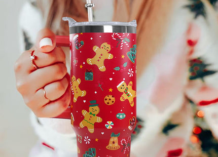 Ceovfoi 40 Oz Gingerbread Tumbler With Handle, Gingerbread Coffee Travel Mug Cup, Christmas Decor, Christmas Gifts for Women