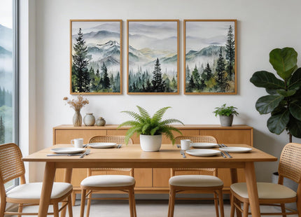 IARTTOP Misty Mountain Landscape Wall Art Green Pine Tree Wall Decor