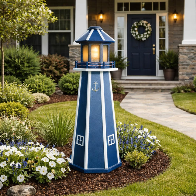 Peaceful Classics Poly Solar Lighthouse, Navy, 4ft