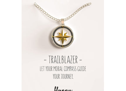 Happy Kisses Compass Necklace Nautical Pendant Gold & Silver Trailblazer Gift for Woman