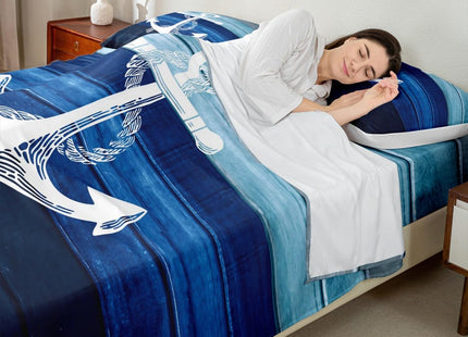 Castle Fairy White Anchor Sheets Set King,Nautical Style Ocean Adventure Decor Bedding Set for Youth Women Bedroom,Ombre Blue Wooden Stripes Bed Set with Deep Pocket Fitted Sheet with 2 Pillow Case