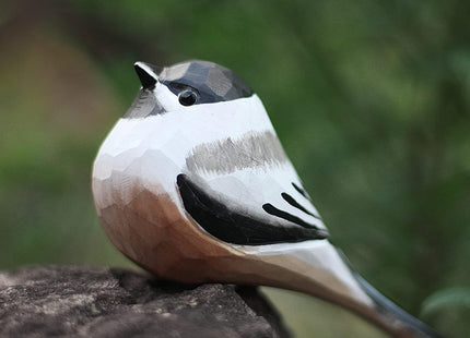 TALKLEK Hand Carved Wooden Bird Figurines, Creative Small Bird Statue for Home Decor, Bird Gifts for Bird Lovers (Black-Capped Chickadee)