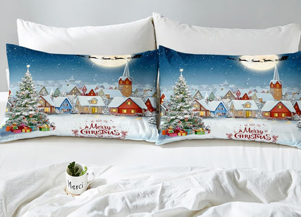 Merry Christmas Bedding Set Santa Claus Gifts Elk Snowflake Comforter Cover for Adult Boys Teens Girls Women New Year Presents Home Decor Duvet Cover Winter Xmas Trees Snowman Deer Bedspread, Twin