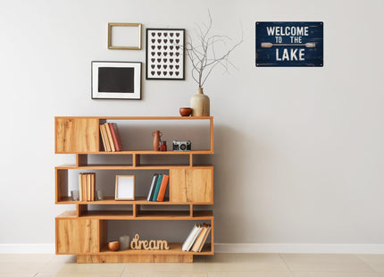 Rustic Welcome to The Lake Metal Sign 8x12 In Coastal Home Decor for Indoor/Outdoor Use in Home Bar Garage Cafe Lake House Decor Nautical Theme Art