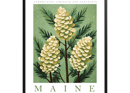 Maine State Flower Poster Wall Art Prints, White Pine Cone and Tassel, Trendy Floral Poster, Abstract Botanical Wall Art for Office, Bedroom, Bathroom, Living Room Decor (Unframed)