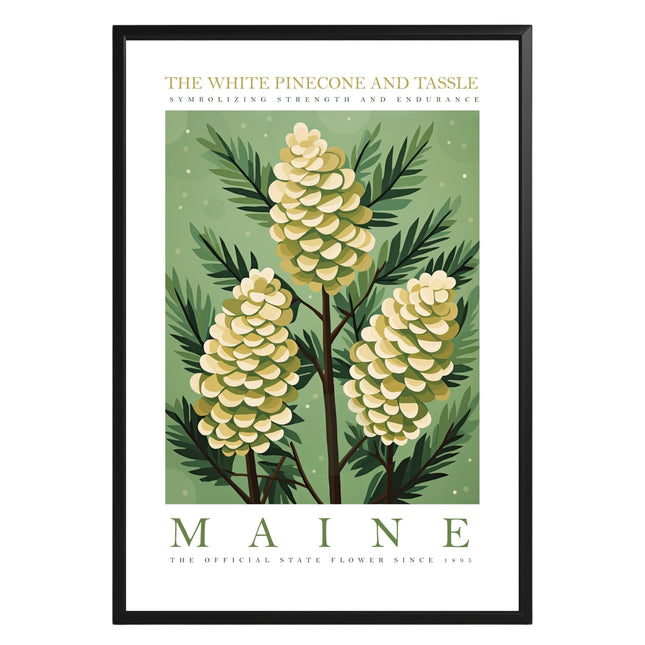 Maine State Flower Poster Wall Art Prints, White Pine Cone and Tassel, Trendy Floral Poster, Abstract Botanical Wall Art for Office, Bedroom, Bathroom, Living Room Decor (Unframed)