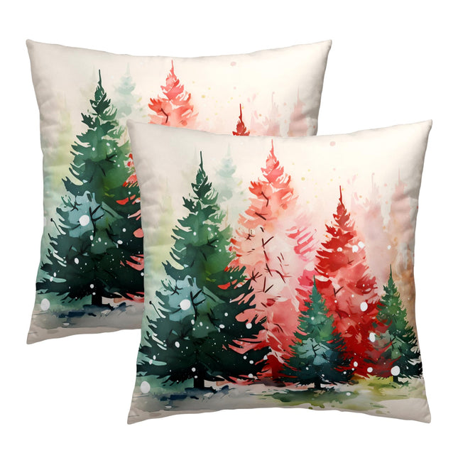 Christmas Throw Pillow Cushion Cover 22x22 In, 2 PCS Xmas Theme Colorful Pine Tree Decorative Square Holiday Accent Pillow Casefor Home Decor Sofa Chair Bedroom
