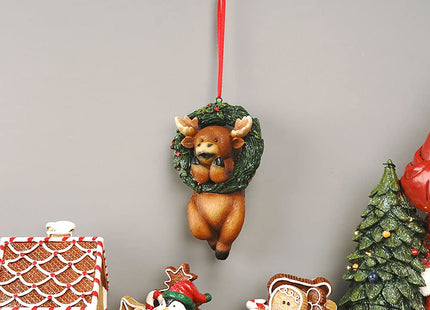 HYFAN Christmas Small Animal Wreath Swing Ornament Hanging Decor for Xmas Tree Home Office Room Decoration with String (New, Deer)