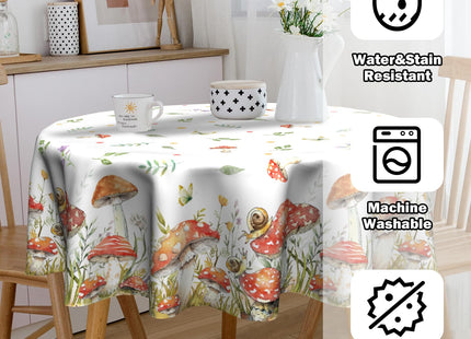 VentuCoven Mushroom Tablecloth Spring Table Cloth Summer Snail Round Tablecloths Butterfly Table Cloths for Round Tables 60 inch for Holiday Dinner Room Outdoor Decor Mushroom Decorations