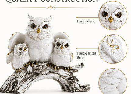 Blorple White Owl Family Statue, Resin Owl Figurines for Home Decor
