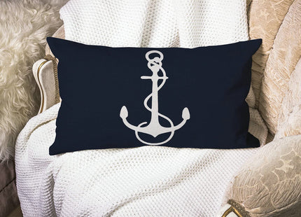 Smooffly Oblong Throw Pillow Case Navy Blue White Nautical Sailing Decor Anchor Cotton Linen Cushion Cover Sofa Armchair Bedroom Livingroom 12x20 Inch