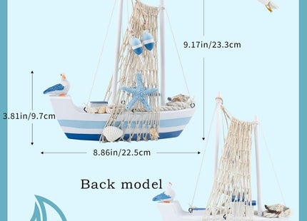 Wooden Sailboat Decor, Mini Sailing Boat Model, Home Decoration Set, Blue