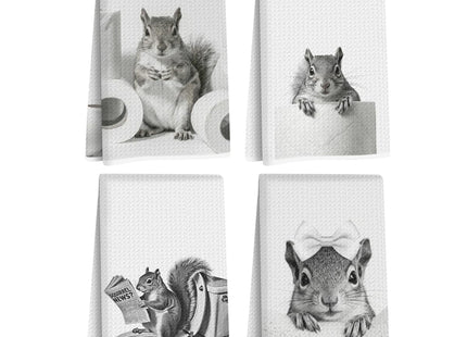 Jztco 4 Pcs Funny Squirrel Hand Towels, Squirrel Gifts Reusable Dish Towels
