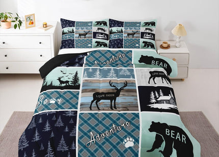 Bear Deer Comforter Set Twin Size, Hunting Wild Animal Bedding Rustic Cabin