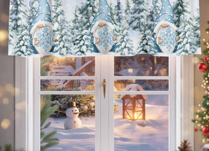 Winter Gnome Valances Curtain for Kitchen Cafe,Christmas Snowy Pine Tree Window Valance Blue Snowflake Short Curtains 42"x 18" Rod Pocket Windows Treatment Drape for Bathroom Living Room Bedroom