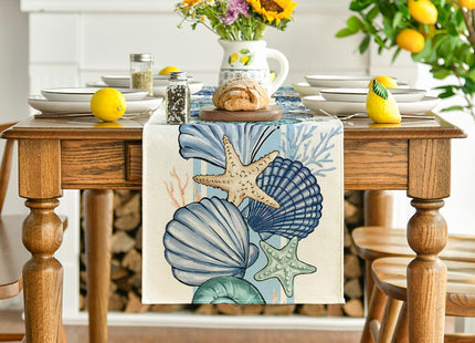 Artoid Mode Sea Shell Starfish Summer Table Runner,Spring Ocean Kitchen Dining Table Decoration for Home Party Decor 13x72 Inch
