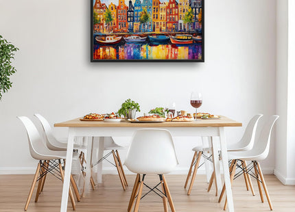 Amsterdam Wall Art, Netherlands Sailboat Cityscape Pictures Wall Decor, Landscape Canvas Prints Painting, City Framed Artwork for Living Room Bedroom Office Bathroom Corridor Dining Room 60"x 30"
