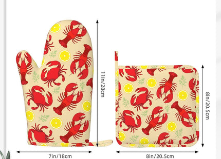 Fun Lobster Lemon Crab Oven Mitts and Pot Holders Sets, 4pcs Silicone Non-Slip Kitchen Mitts Potholders Heat Resistant BBQ Gloves Hot Pads for Cooking Grilling Baking Chef Gifts Decor
