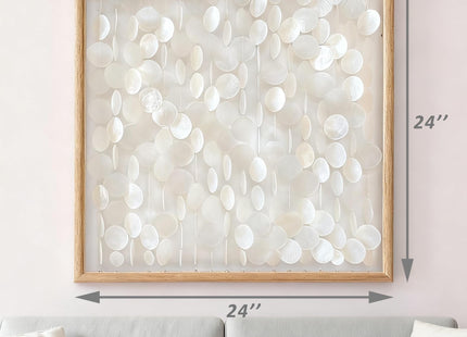 Bergamot 3D Handmade 24"x24" Capiz Shell Wall Hanging Decor, Solid Wooden Framed Coastal Wall Decor, Minimalist White Sea Shell Art for Living Room, Bedroom, Office