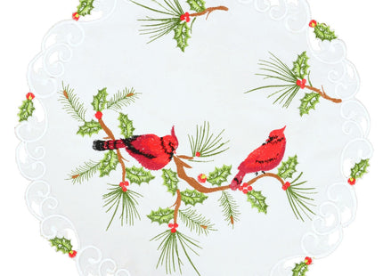 Simhomsen Embroidered Cardinal Round Doilies Placemats for Christmas Holidays Decorations (Round 15 inches Set of 6)