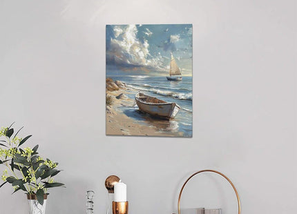 Sailboat Wall Art Ocean Sailboat Wall Decor Coastal Beach Canvas Print Blue Nautical Painting Modern Artwork Home Decorations for Batrhroom Bedroom Office Kitchen Living Room Framed 12"x16"