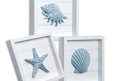 Tide and Tales 3D Coastal Wall Art, Beach Wall Decor, Framed Set of 4, Blue