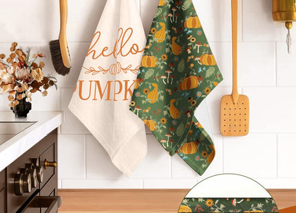 Miss Adola Fall Flour Sack Kitchen Towels Set of 2, Mushroom Pumpkin