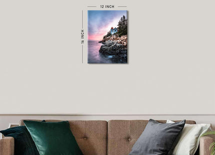 Lighthouse Wall Art Coastal Wall Decor Bass Harbor Beach Seascape Bathroom Decor Acadia National Park Poster Sunset Nautical Ocean Landscape Canvas Artwork Living Room Office Home Decoration 12x16"
