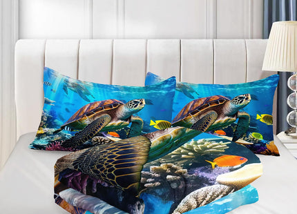 HOSIMA Coastal Bedding Set,Sea Turtle Comforter Twin with 2 Pillowcases.