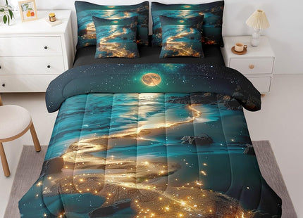 Feelyou Moonlight Beach Comforter Set with Sheets 7 Piece Full Size