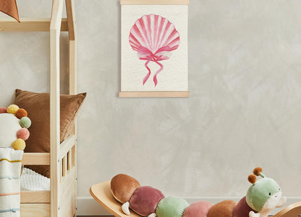 CIOJUNE Beach Wall Decor, Pink Coquette Bow Seashell Wall Art Poster Hanger Frame, Preppy Beach Room Decor, Preppy Beachy Canvas Prints Wall Art for Home Bedroom Decor, 12x16 Inch