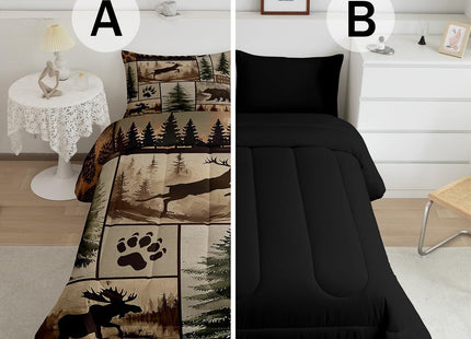 Feelyou Western Rustic Bear Deer Comforter Set Queen Size, Country Farmhouse Duvet Insert, Rustic Cabin Bedding Set,Elk Forest Animal Wildlife Hunting Patchwork Lodge Quilt, 2 Pillow Shams