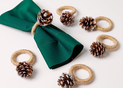 Kalopro Christmas Napkin Rings Set of 6, Farmhouse Pinecone Napkin Ring Holders for Festive,Holiday, Party, Dinning Table Decor (Pinecone)