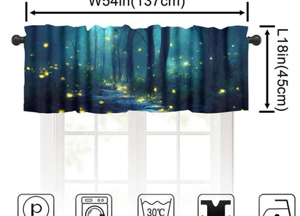 SHElifestyle Fantasy Forest Valance Curtain, Enchanted Trees Dreamy Mist Gothic Forest Glowing Lights Landscape Window Treatments Valance for Bedroom Living Room Kitchen 54x18inch