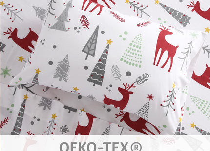 STARBEDIA Christmas Flannel Sheets King, 100% Cotton Holiday Bed Sheet Set, Deep Pocket Fitted Sheet, Soft Warm Brushed Christmas Sheet (King Size, Forest Deer)
