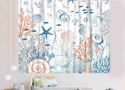 Beach Window Curtains, Coastal Nautical Ocean Theme Anchor Starfish Seashell Vintage Rod Pocket Curtain Drapes for Kitchen Living Room Bedroom 2 Panel Sets, 52"x84" Inch