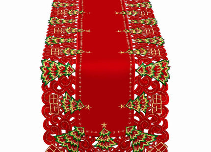 Grelucgo Embroidered Christmas Holiday Holly Tree Table Runner, Dresser Scarf, Rectangular 16 x 72 Inch