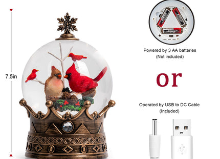 Cardinal Christmas Snow Globe, Lighted 2 Cardinal Musical Water Lantern with Swirling Glitter, Christmas Holiday Party Gifts and Decorations