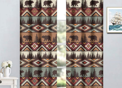 SHElifestyle Bear Tribal Aztec Curtains, Rustic Fir Tree Cabin Country Lodge Camping Window Treatments Retro Abstract Geometric Blackout Window Drapes for Bedroom Living Room 42x45in