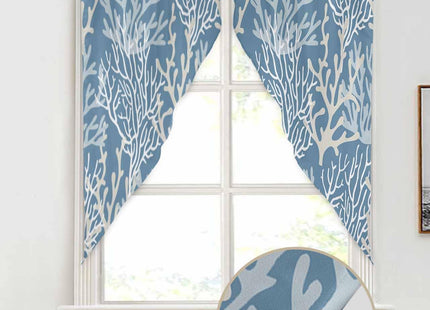 Lsrtoss Blue Coral Coastal Swag Valances for Windows, Ocean Nautical Kitchen Curtains 36 Inch Length 2 Panels Set, Beach Short Curtains for Small Windows Rod Pocket Cafe Curtains Drapes 28"x36"