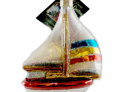 Old World Christmas Blue Sailboat Glass Blown Ornament for Christmas Tree, Handcrafted Holiday Decoration, Boating Collection