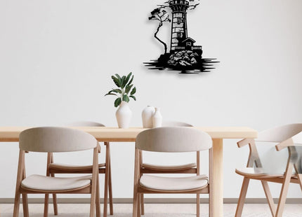 LIYOUYA Lighthouse Metal Wall Decor - Nautical Sea View Room Decor Black Wall Art Home Decor for Living Room, Bedroom, Dining Room, Porch (Black)