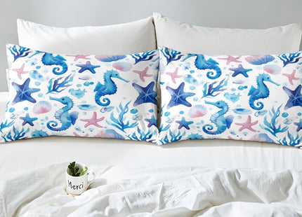 Erosebridal Blue Seahorse Fitted Sheet Full for Kids Boys Girls,Marine Life Ocean Animal Bedding Set Nautical Bedroom Decor,Sea Shell Starfish Bed Set Coastal Beach Bottom Sheets Only (3Pcs)