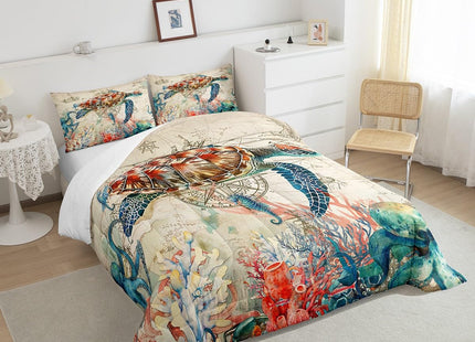 Erosebridal Octopus Comforter Set, 3D Sea Turtle Bedding for Kids Boys Girls, Retro Sailboat Crab Reptile Down Comforter, Teal Jellyfish Duvet Set, Marine Mediterranean Style Quilted Comforter, Twin
