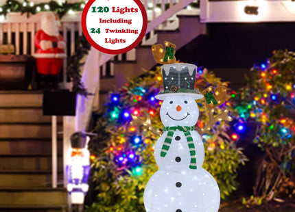 Outdoor Snowman Lighted, Pop-Up Lighted Snowman Outdoor Christmas Decorations Prelit 120 LED Lights Plug-in, Collapsible Light Up Snowmen with Squirrels Pine Cone Home Balcony Porch Yard Decor-Green